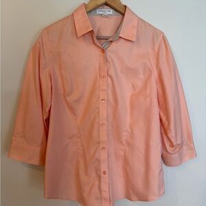 Coldwater Creek Peach No-Iron Button Front Shirt 3/4 sleeves Women’s Large